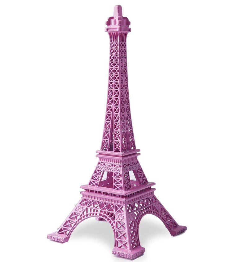 ESHATO Pink Metal Eiffel Tower Statue, 7inch Decorative Figurine Replica Stand Holder for Cake Topper Table Decor Gift Party Home Decoration - Image 1